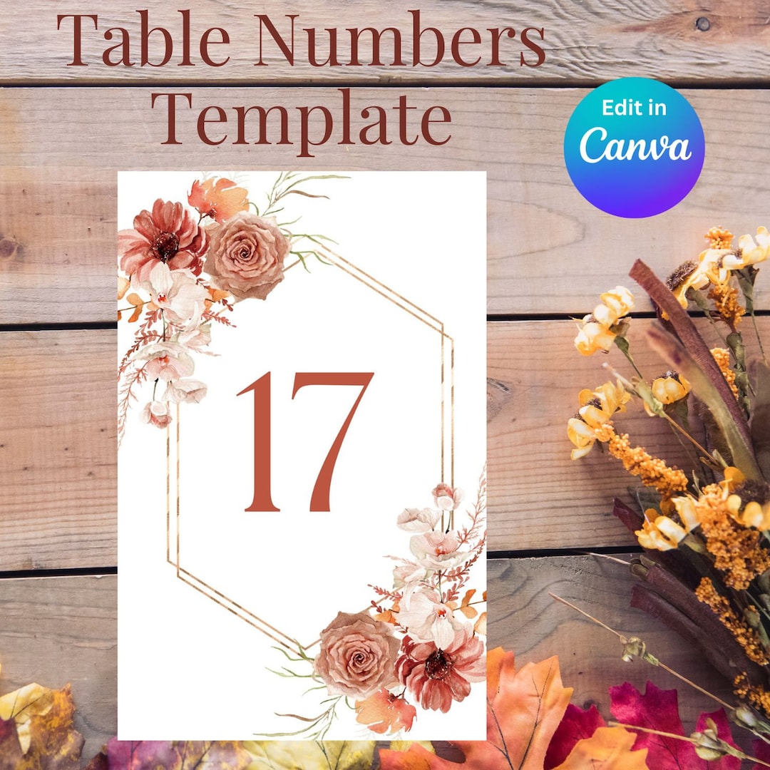 Fall Table Numbers Wedding Table Numbers Template Editable Fall Floral Autumn - Etsy