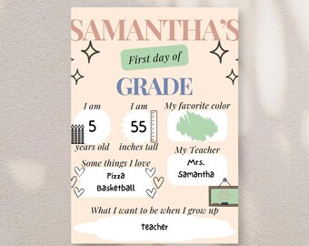 Letrero editable de regreso a clases Letrero del primer día de clases Plantilla de letreros reutilizables imprimibles Niños Maestro Descarga digital instantánea Personalizable