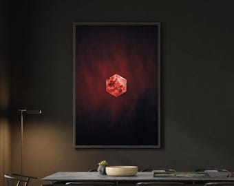 Printable DnD Wall Art - 20-Sided Dice Red Moon of Ill Omen | DnD Gifts, Posters, & Decor | Digital Download for Dungeons and Dragons Fans