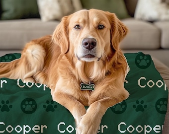 Personalized Dog Blanket, Soft Fleece Pet Blanket with Paw Print