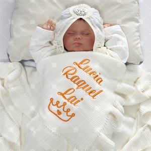 Personalized Baby Blanket with Name, Custom Embroidered Newborn Shower Gift for Boys Girls, Ruffled Swaddle Comforter Stroller Announcement