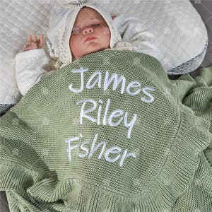 Personalized Baby Blanket with Name, Custom Embroidered Newborn Shower Gift for Boys Girls, Ruffled Swaddle Comforter Stroller Announcement