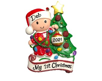 Personalized Red Baby/Toddler Decorating Christmas Tree Ornament - Baby's First Christmas Ornament