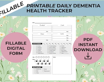 Dementia Caregivers FILLABLE PDF, Daily Behaviour Mood Log Health Tracker Journal, Editable Digital Printable, Memory Care, Alzheimer's