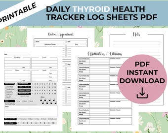 Druckbare Schilddrüsen-Gesundheits-Tracker für Frauen, PDF-Arbeitsblätter, tägliche Hypothyroid-Ernährungstracker, Hashimoto's Sofortiger digitaler Download