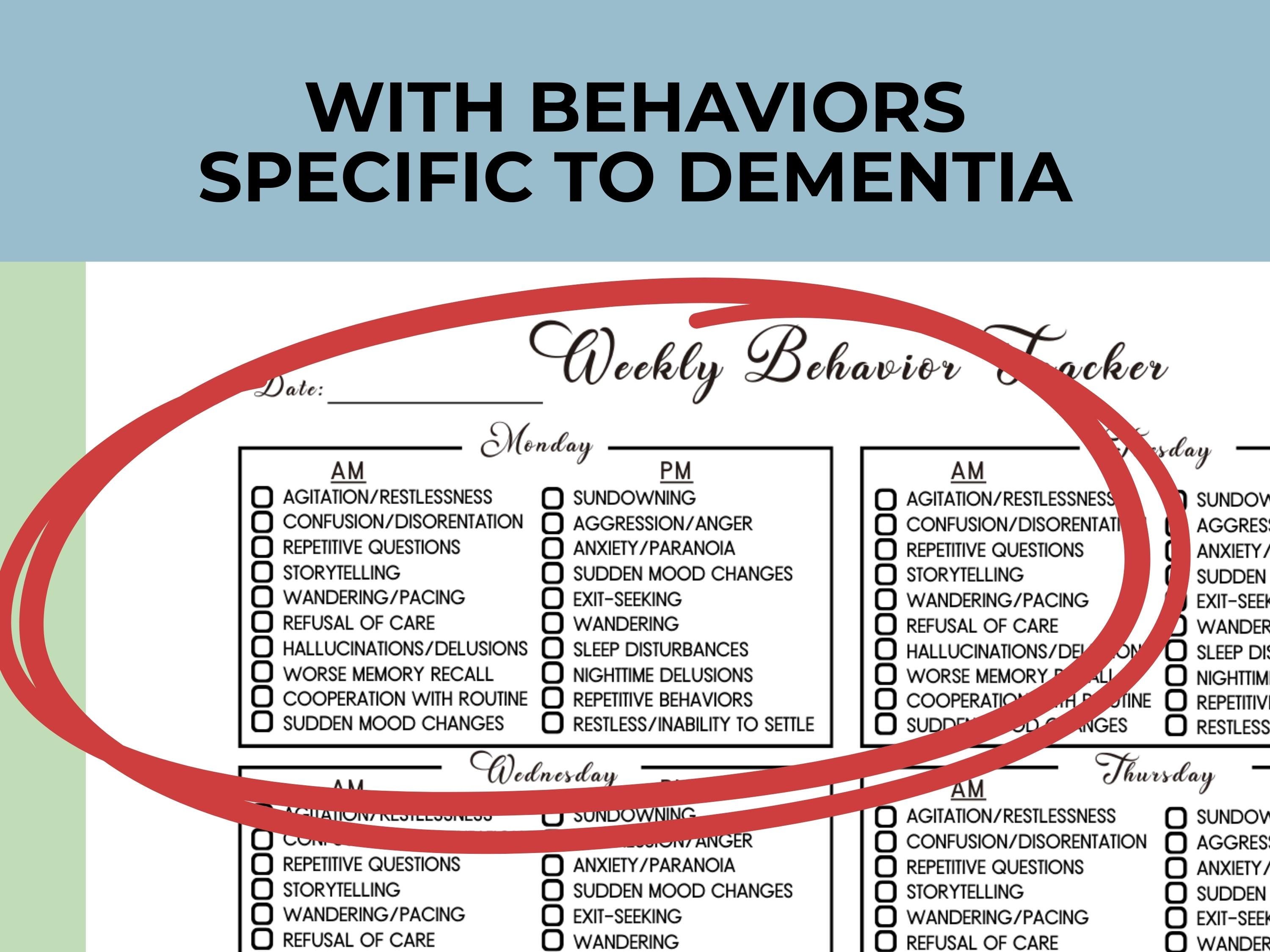 Dementia Weekly Behavior Tracker Printable PDF, Alzheimer's Caregiver ...