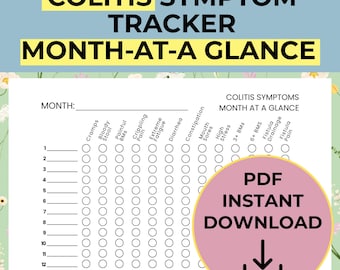 Planner PDF con i sintomi della colite in sintesi, diario stampabile per le malattie infiammatorie intestinali, diario per monitorare le abitudini del morbo di Crohn, quaderno di lavoro digitale per scaricare i movimenti intestinali