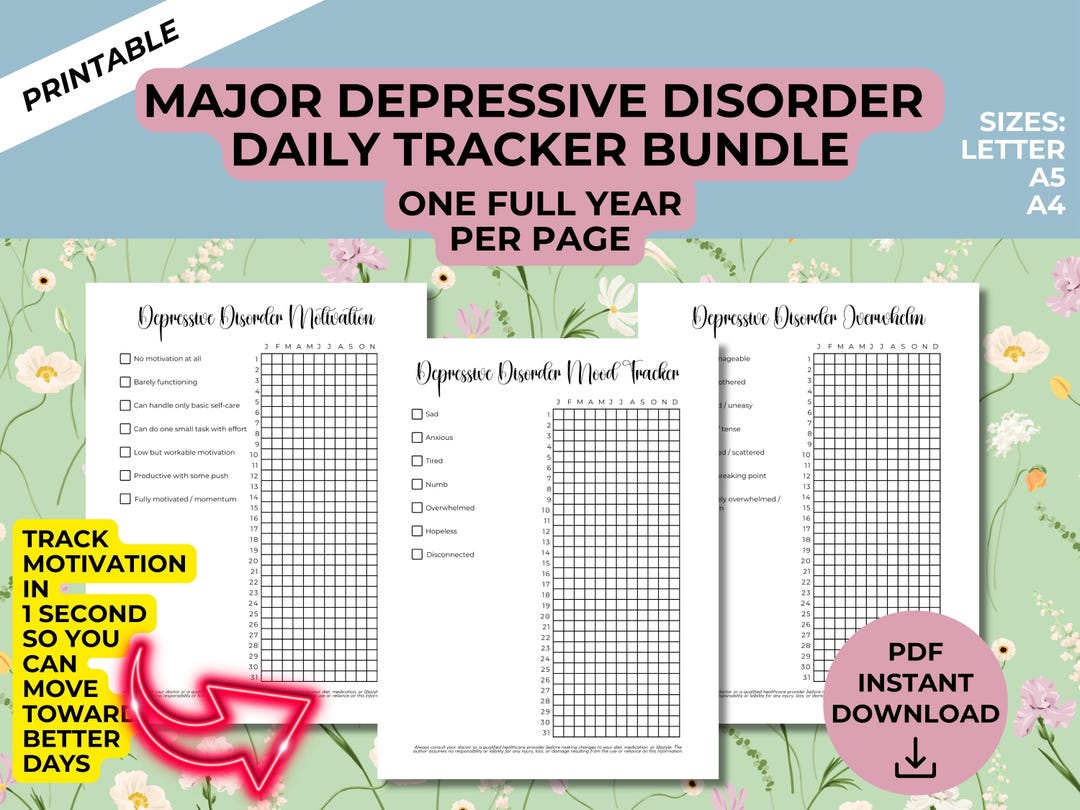 Printable Major Depressive Disorder Daily Tracker PDF Bundle ...