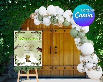 Letrero de bienvenida para baby shower de niño ogro, editable en lienzo, en diferentes tamaños