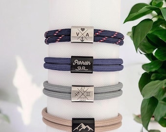 Bracelet homme personnalisé. Bracelet réglable nœuds coulissant. Cadeau pour parrain, maman,papa.Bracelet corde gravé pour tonton, papy