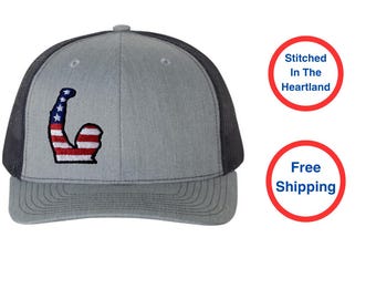 Trump Flag Fist Pump Embroidered Trucker Hat - Trump Gift - Stitched in USA