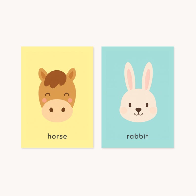 Cute Rabbit Flash Cards Pastel Farm Animal Flashcards: Montessori Learning Printables (digital ...