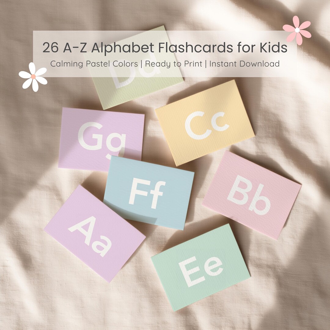 Printable Pastel Alphabet Flashcards, ABC Learning Cards for Toddlers ...