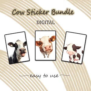 Cute Cow Sticker Bundle | cool cows stickers animal stickers png | cow stickers journal goodnotes stickers