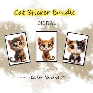 29 Cute Cat PNG Stickers – Digital Cat Sticker Bundle – Kawaii Cat Clipart – Cartoon Kitty Stickers –  Pet Stickers – Digital Planner Pack