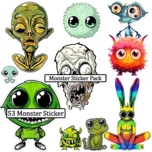 Monster Clipart Sticker | Digitale süße Ungeheuer Aufkleber | Twitch Emotes PnG Datei | Magische Monster Kleber Download
