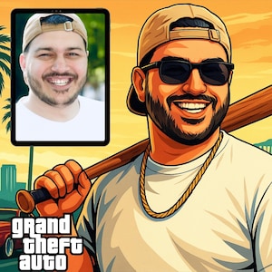 Custom GTA Style Portrait from Photo, Personalized Digital GTA Character Art, Gamer Gift, Gta Commission, GTA Loading Screen Poster