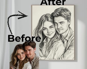 Retrato personalizado de casal a partir de foto, desenho personalizado ou arte em estilo cartoon, presente de aniversário de casamento para casais.