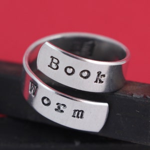 Book Worm Ring Wrap Ring Twist Ring Book Lover Christmas Gift for Reader Silver Ring Stocking Stuffer Book Ring Bookworm image 1