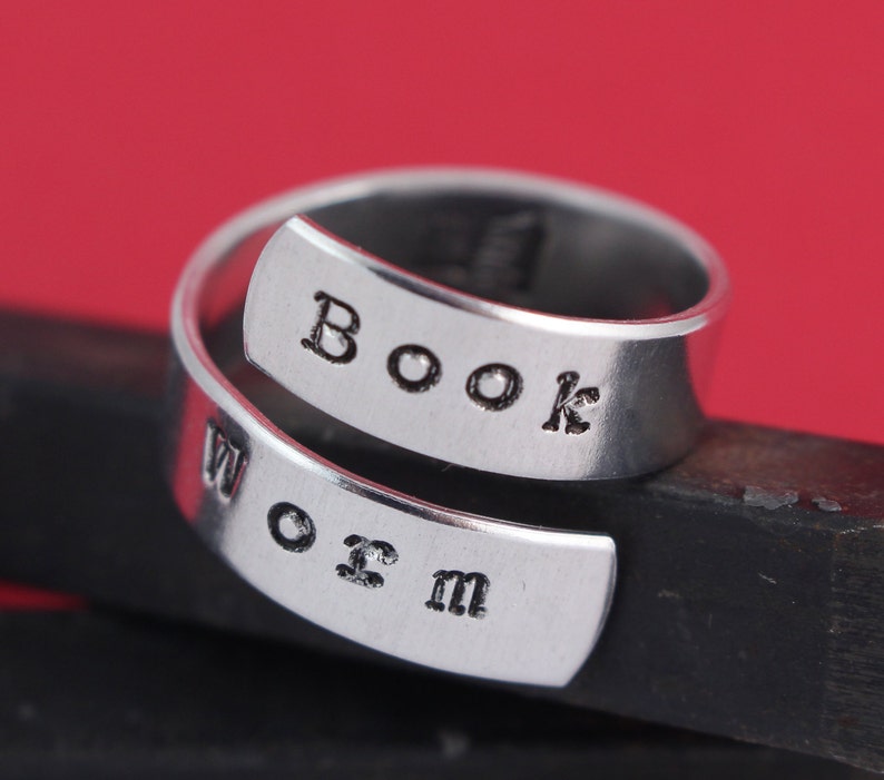 Book Worm Ring Wrap Ring Twist Ring Book Lover Christmas Gift for Reader Silver Ring Stocking Stuffer Book Ring Bookworm image 1