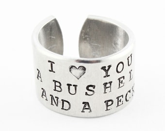 Te amo un bushel y un anillo Peck - Anillo ajustable - Anillo de plata - Anillo personalizado - Regalo del día de San Valentín para mamá - Banda de anillo - Anillo de tamaño 7