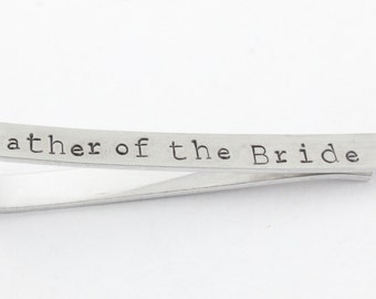 Father of the Bride Tie Bar - Custom Tie Bar - Personalized Tie Bar - Men's Silver Tie Bar - Gift for Father of the Bride - Custom Tie Clip