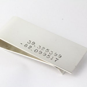 Coordinates Money Clip - Personalized Money Clip - Sterling Silver Money Clip - Custom Money Clip - Men&#39;s Money Clip - Address Money Clip