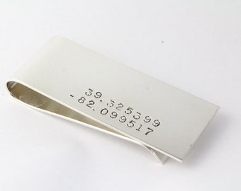 Coordinates Money Clip - Personalized Money Clip - Sterling Silver Money Clip - Custom Money Clip - Men's Money Clip - Address Money Clip