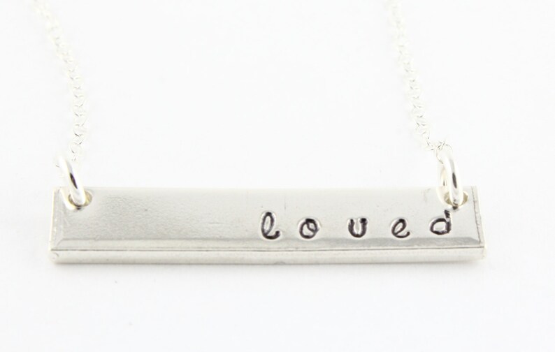 Personalized Rectangle Bar Necklace Double Sided Handstamped Gift Hand Stamped Double Sided Gift Mother's Day Gift image 3