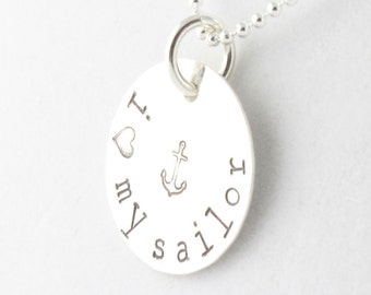 Navy Wife Necklace - Anchor Necklace - Sailor Necklace - Sterling Silver Necklace - Mothers Day Gift - Gift For Mom - Military Wife Necklace