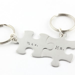 Mr. and Mrs. Puzzle Pieces Keychains - Bridal Shower Gift - Custom - Personalized Wedding Present - Key Chain Gift - Key Ring - Keyring