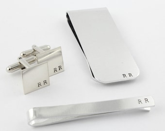 Personalized Cufflinks - Custom Tie Bar - Silver Money Clip - Men's Accessories Gift Pack - Groomsmen Gift - Gift for Groomsman - Cuff Links