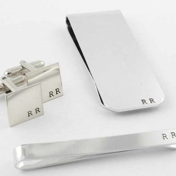 Personalized Cufflinks - Custom Tie Bar - Silver Money Clip - Men's Accessories Gift Pack - Groomsmen Gift - Gift for Groomsman - Cuff Links