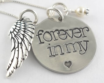 Forever In My Heart Necklace -  Miscarriage - Silver Memorial Gift - Grief - Mourning - Pregnancy Loss - Angel - Death - Funeral Present