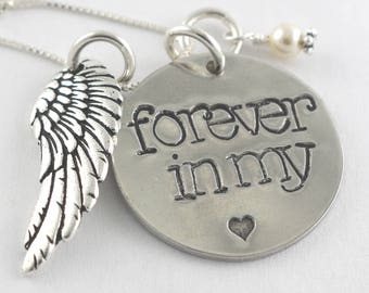 Collar Forever In My Heart - Aborto espontáneo - Regalo conmemorativo de plata - Duelo - Luto - Pérdida de embarazo - Ángel - Muerte - Presente funerario