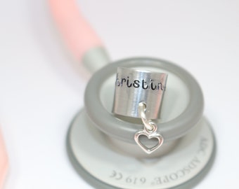 Stethoscope ID Tag, Valentine's Day Gift For Nurse, Stethoscope Name Tag with Heart, Stethoscope Charm, Personalized Present for Nurse