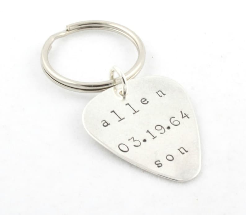 Personalized Guitar Pick Keychain Sterling Silver Custom Etsy