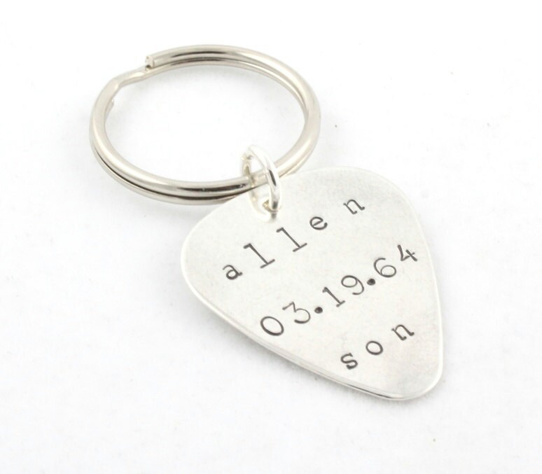 Personalized Guitar Pick Keychain Sterling Silver Custom Etsy