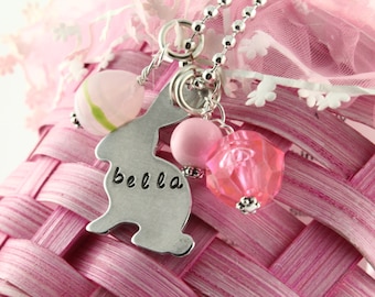 Easter Bunny Necklace - Easter Charm Necklace - Egg Necklace for Girls - Rabbit Necklace - Easter Basket Gift For Girls - Personalized Gift