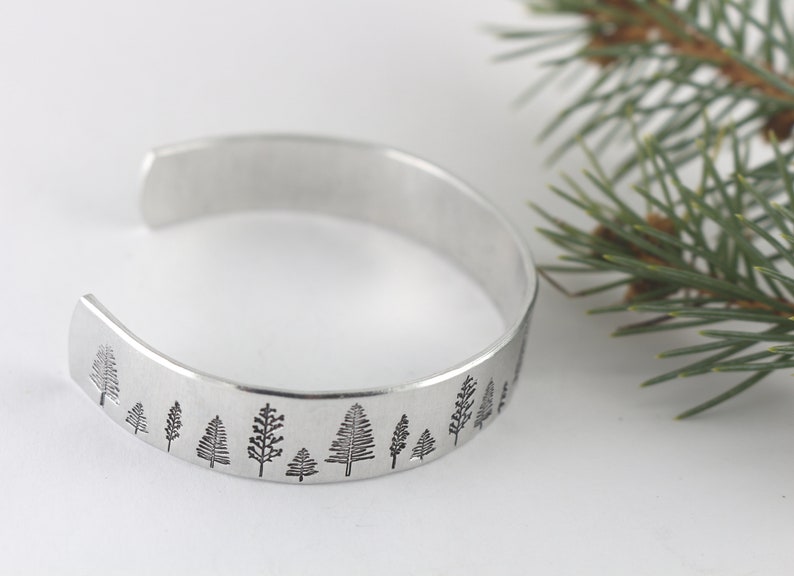 Tree Bracelet Tree Cuff Bracelet Tree Silver Bracelet Nature Jewelry Outdoor Bracelet Tree Bangle Forest Bracelet Hiker Gift image 3