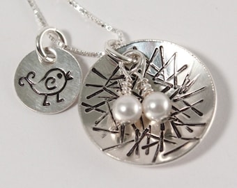 Muttertagsgeschenk - Nest Halskette - Vogel Halskette - Sterling Silber Halskette - Benutzerdefinierte Halskette - Personalisierte Halskette - Geschenk für Mama