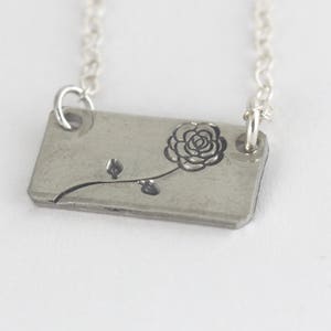 Rose Necklace - Flower Necklace - Silver Necklace - Bar Necklace - Valentine&#39;s Day Gift - Derby Necklace - Mother&#39;s Day Gift for Mom