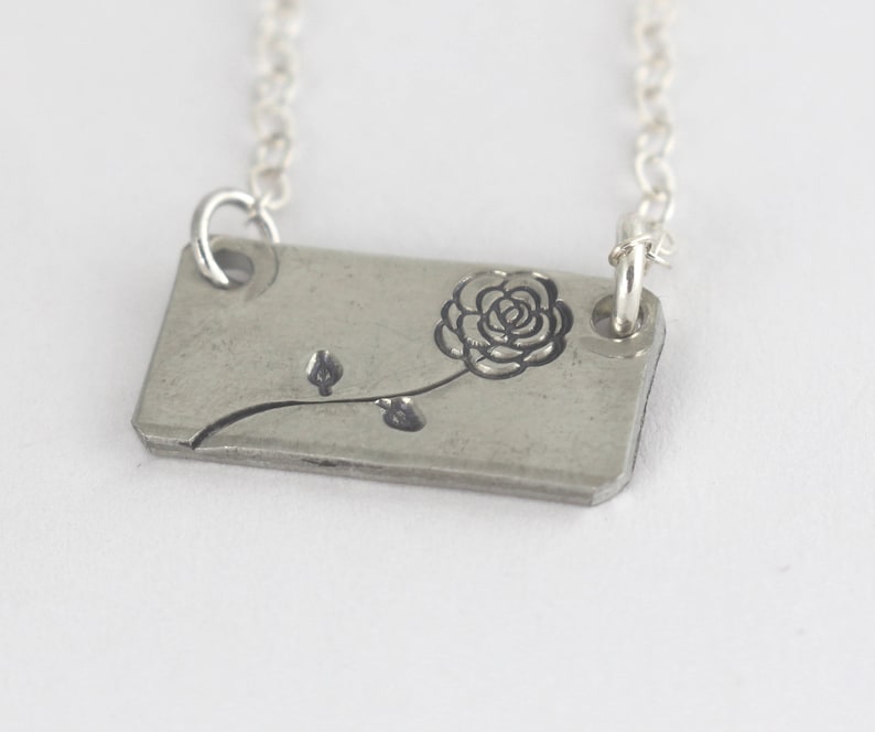 Flower Necklace Derby Necklace Valentine/'s Day Gift Silver Necklace Bar Necklace Rose Necklace Mother/'s Day Gift for Mom
