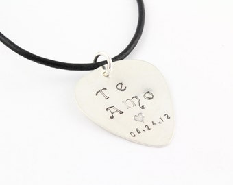 Guitar Pick Necklace - Personalized Guitar Pick - Sterling Silver Guitar Pick - Custom Guitar Pick - Father's Day Gift for Music Lover - Pic
