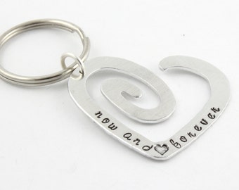 Heart Keychain - Heart Key Ring - Heart Key Chain - Custom Message - Key Fob - Silver Keyring - Spiral Heart Keychain -Personalized Keychain