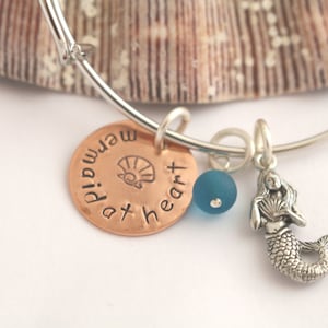 Mermaid At Heart Bangle Bracelet - Charm Sea Glass Bracelet - Shell Jewelry - Summer - Vacation - Cruise - Ocean