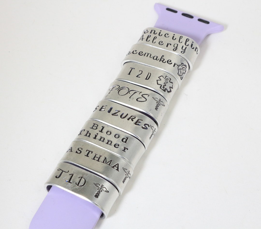 Personalized Medical Alert Watch Band Charms, Medical ID Tag, Smart