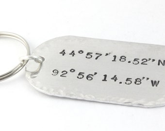 Coordinates Keychain - Longitude and Latitude Keychain - Coordinates Key Chain - Custom Key Ring - Gift For Dad - Key Fob - Anniversary Gift