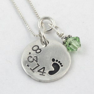 Personalized Sterling Silver Baby Foot Birthstone Necklace - Custom Necklace - Gift for New Mom or Grandma - Push Present - Baby Shower