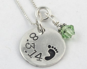 Personalized Sterling Silver Baby Foot Birthstone Necklace - Custom Necklace - Gift for New Mom or Grandma - Push Present - Baby Shower